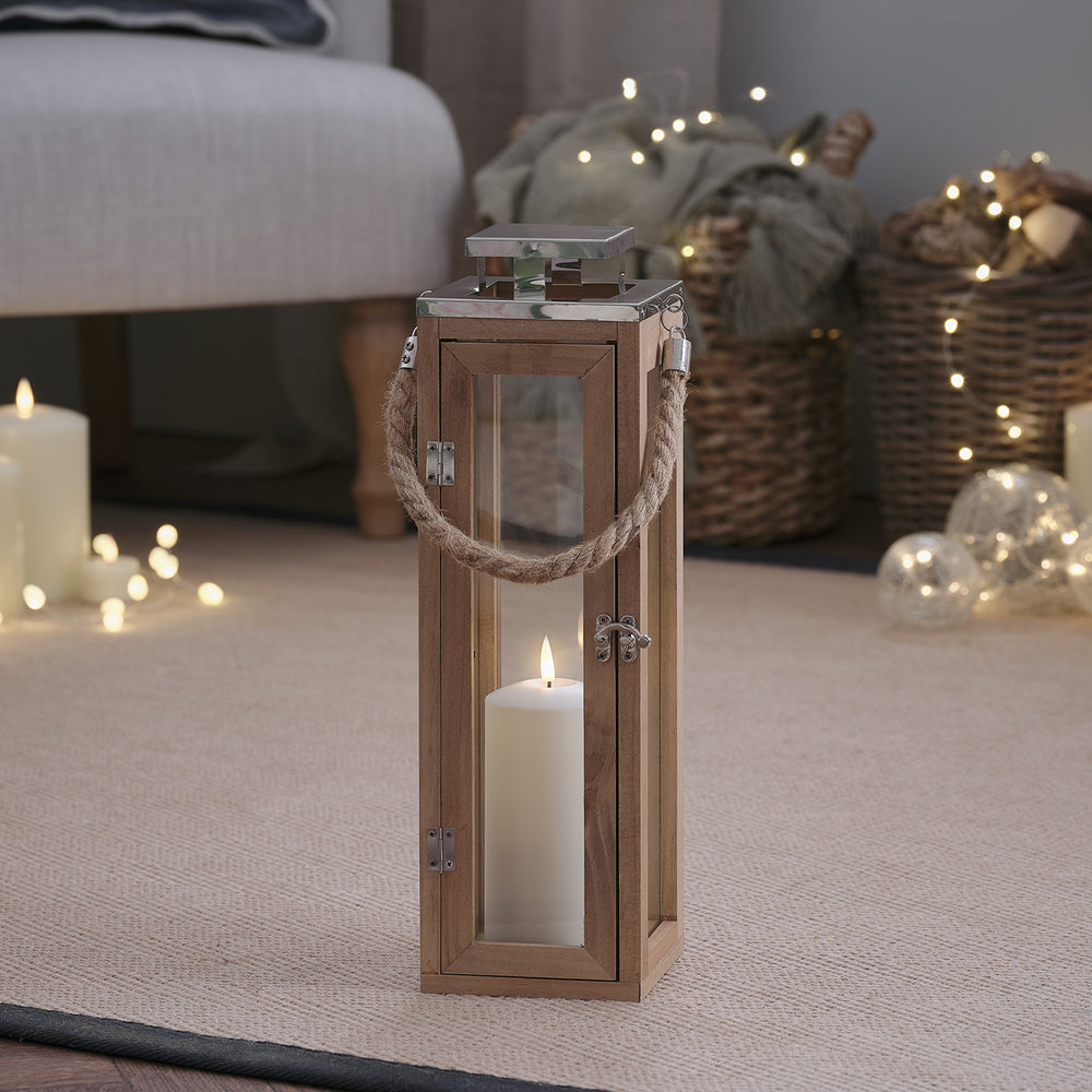 34cm Salcombe Holz LED Laterne mit TruGlow® Kerze