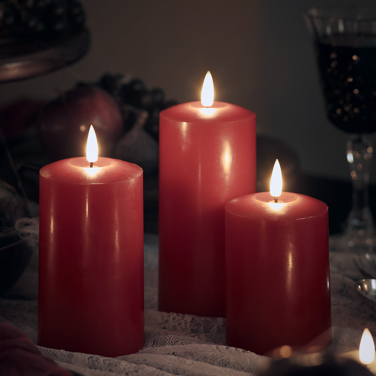 TruGlow® LED Kerzen Echtwachs Trio rot