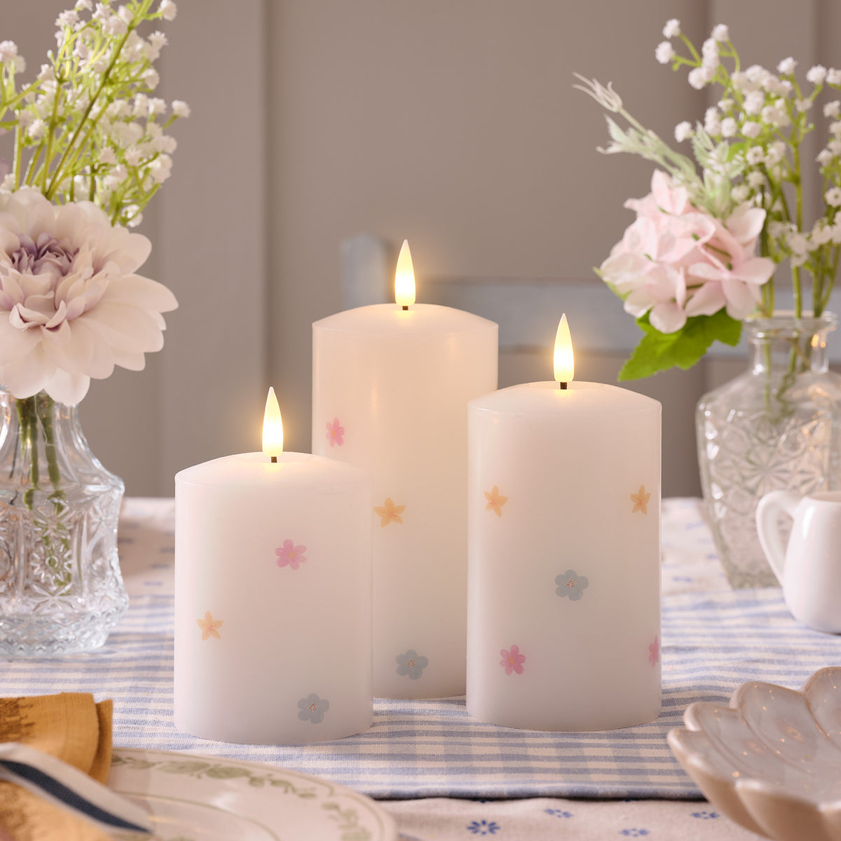 3er Set TruGlow® LED-Kerzen mit Blumen