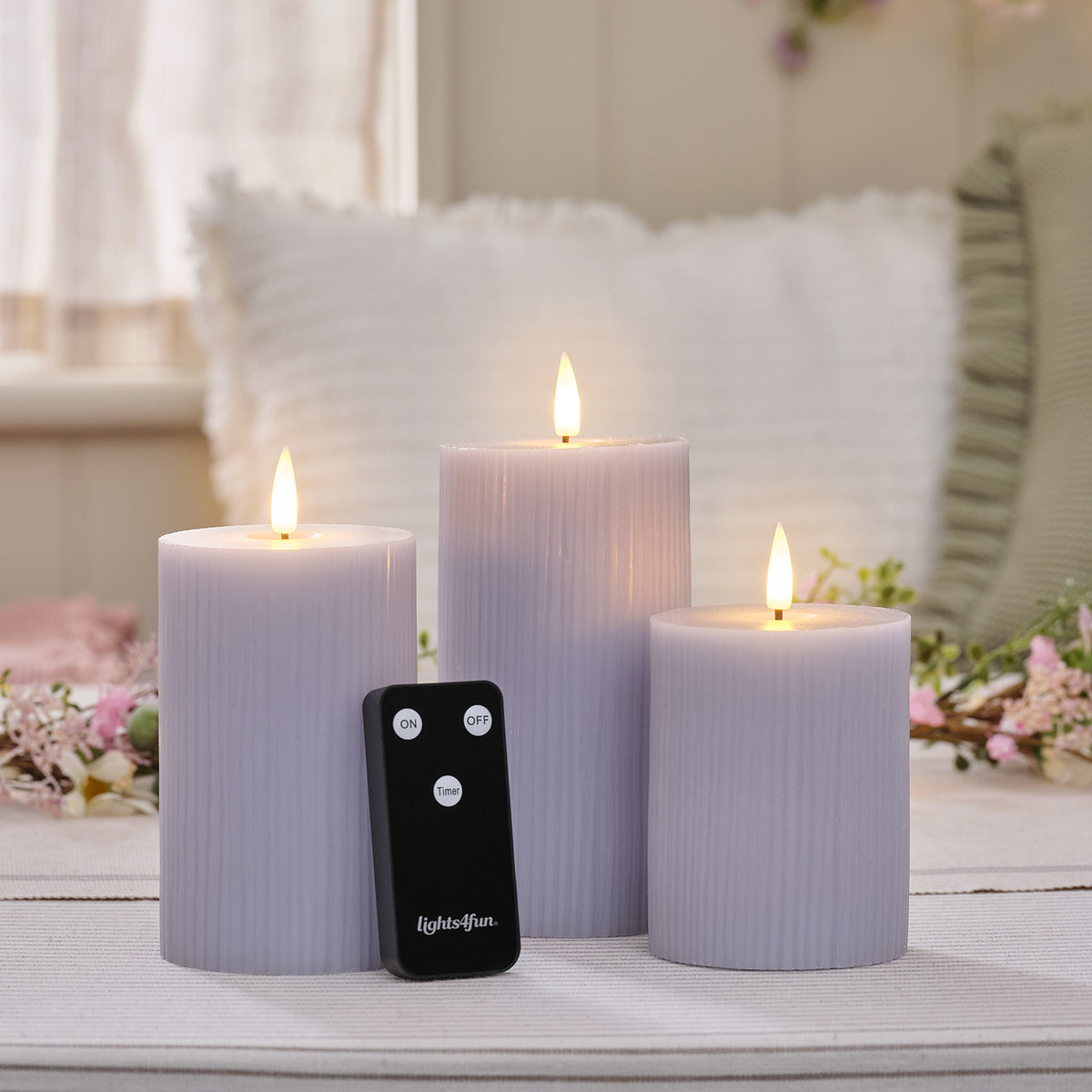 3er TruGlow® LED‑Stumpenkerzen mit Fernbedienung