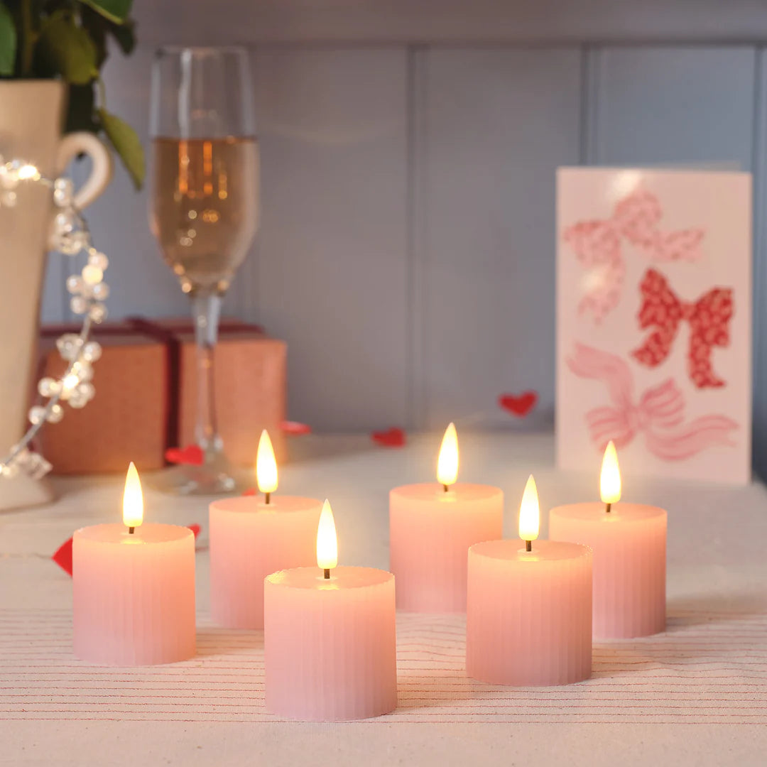 6er Set TruGlow® LED‑Votivkerzen geriffelt mit Fernbedienung