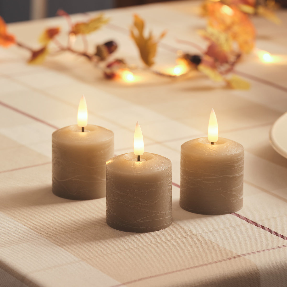 3er Set TruGlow® LED-Votivkerzen mit Fernbedienung & 6-Stunden-Timer in Taupefarben
