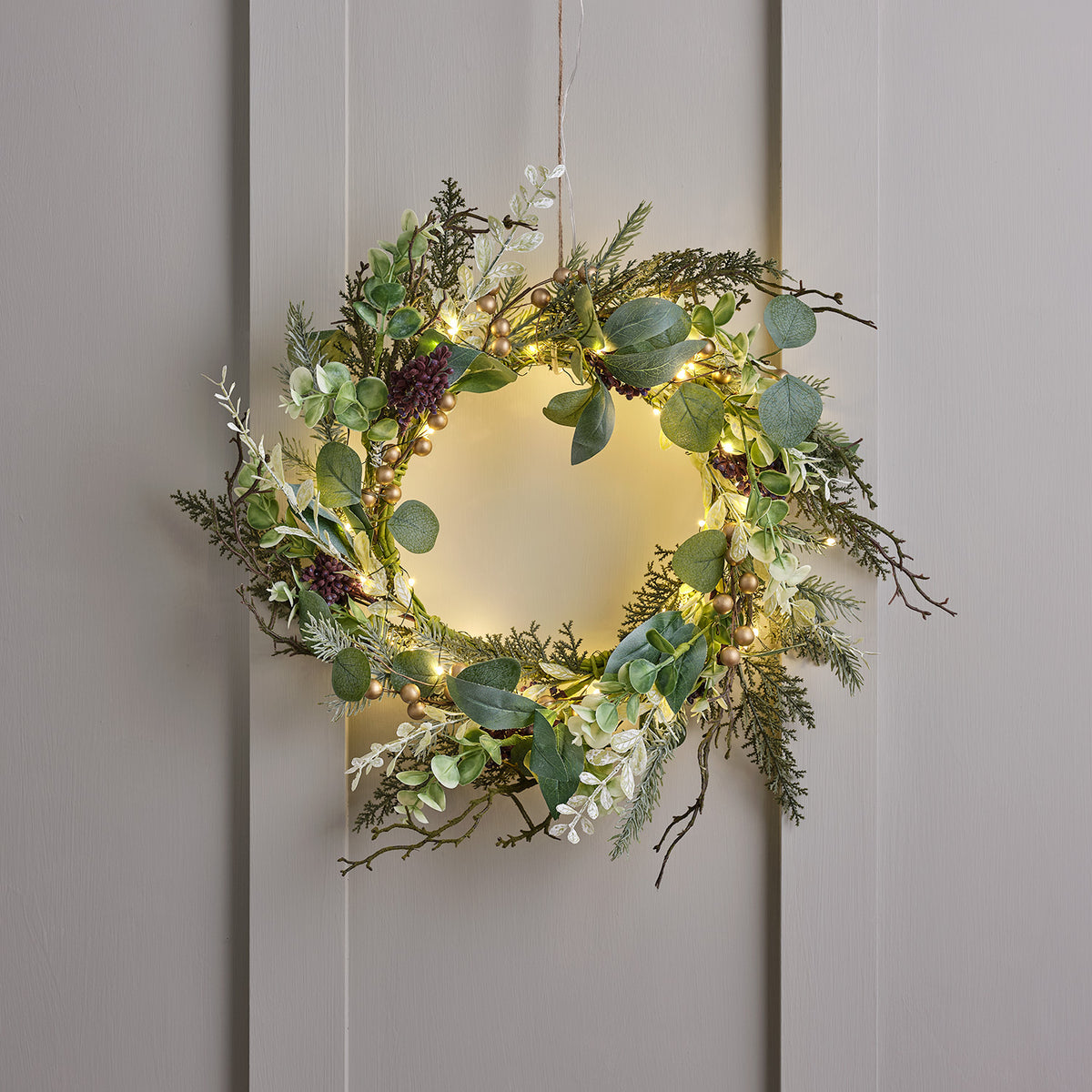 40cm Weihnachtskranz goldene Beeren mit Micro Lichterkette