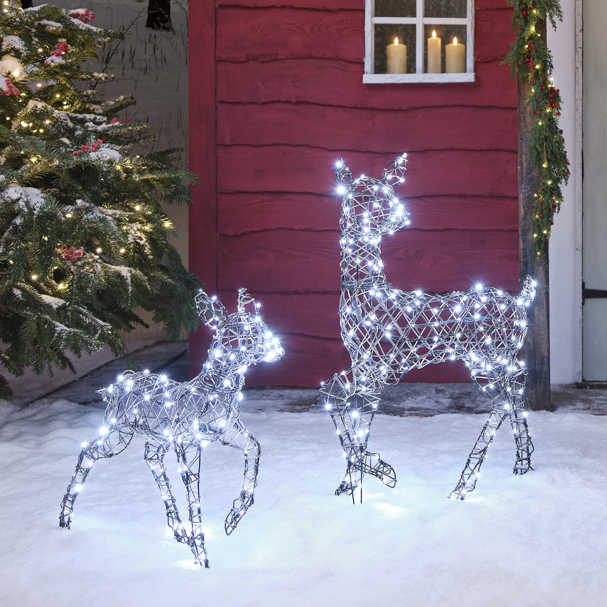 2er Set LED-Rentier Hirschkuh & Rehkitz L Studley
