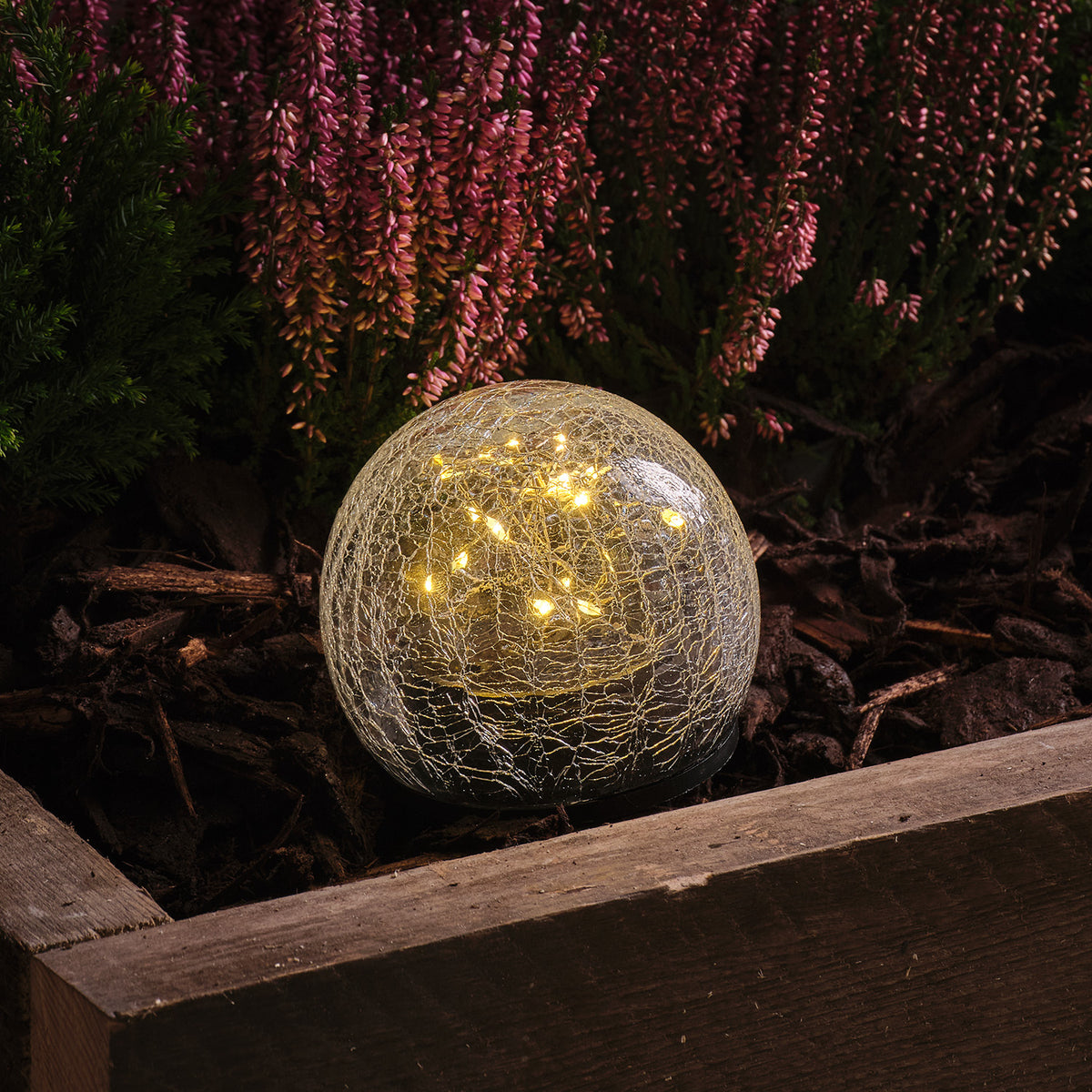 3er Set Solar-Gartenstecker Glaskugeln im Crackle-Look mit 60 warmweißen LEDs