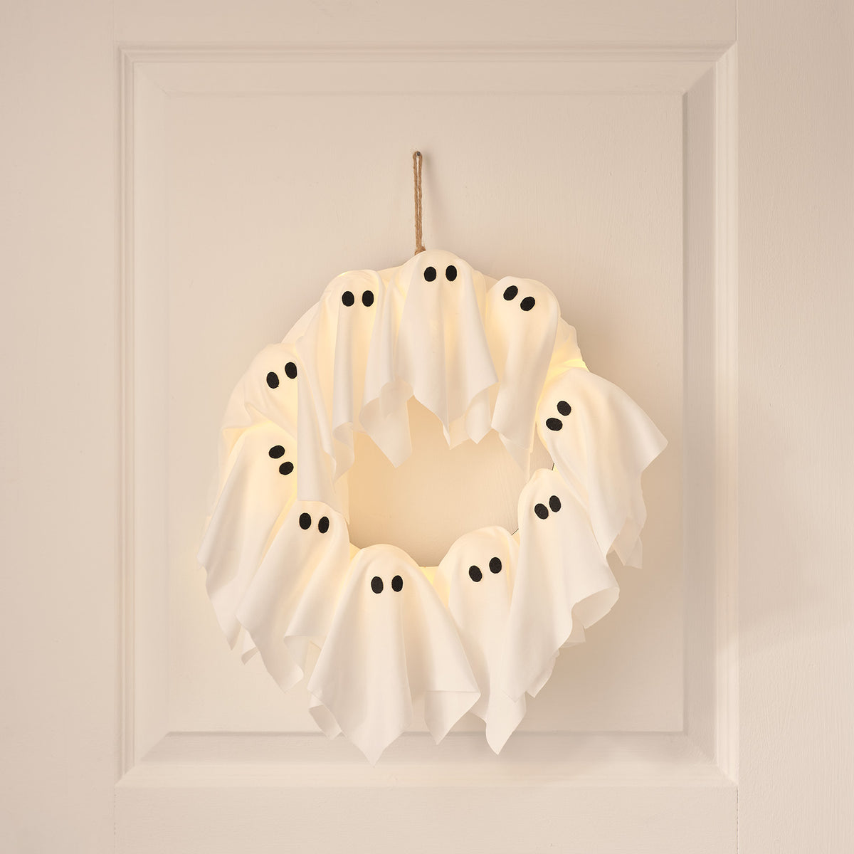 LED Halloween Türkranz 32 cm mit Geistern & 6h-Timer im Innenbereich