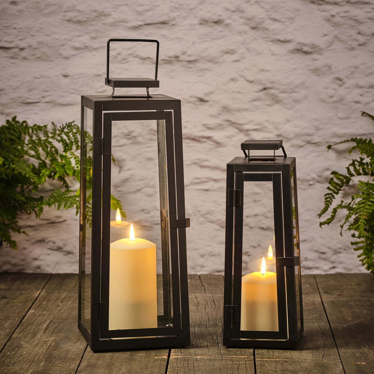2er Set Metall Laternen schwarz mit TruGlow® Kerzen