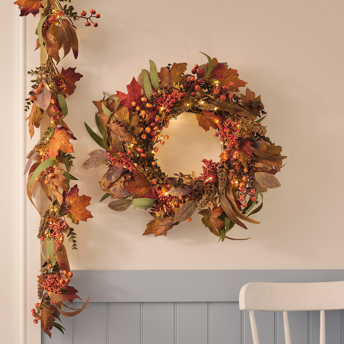 LED‑Herbstkranz mit Girlande & 6‑Stunden‑Timer