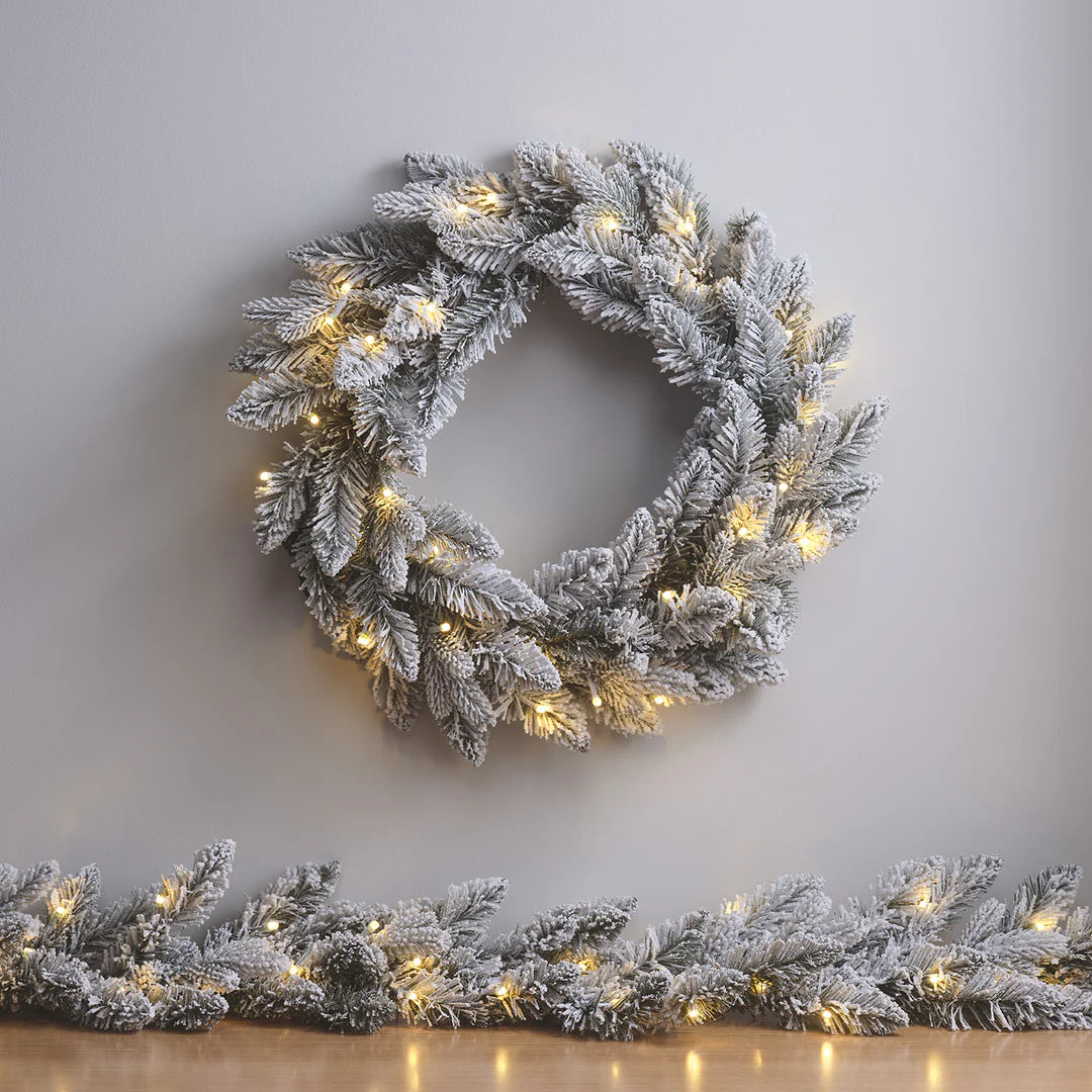 1,5m Weihnachtsgirlande mit Schnee beleuchtet
