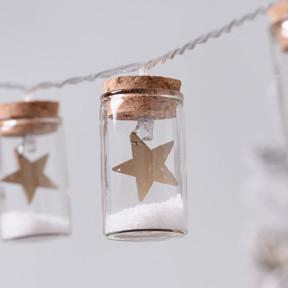 10er LED-Lichterkette Laterne mit Sternen aus Glas in Gold