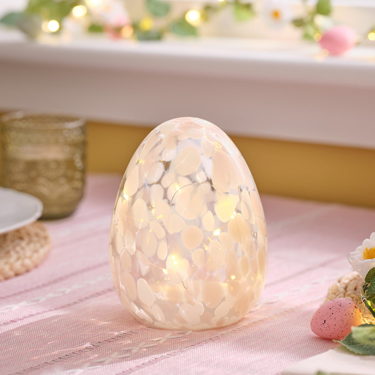LED-Osterei aus Konfetti-Glas batteriebetrieben pastellrosa