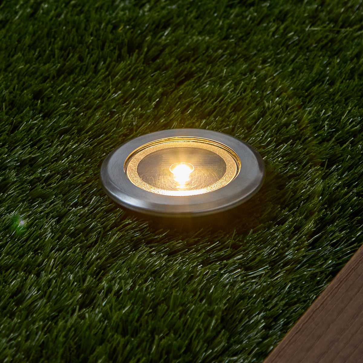 4er Set Solar Terrassen‑Einbaustrahler in Warmweiß, Silber