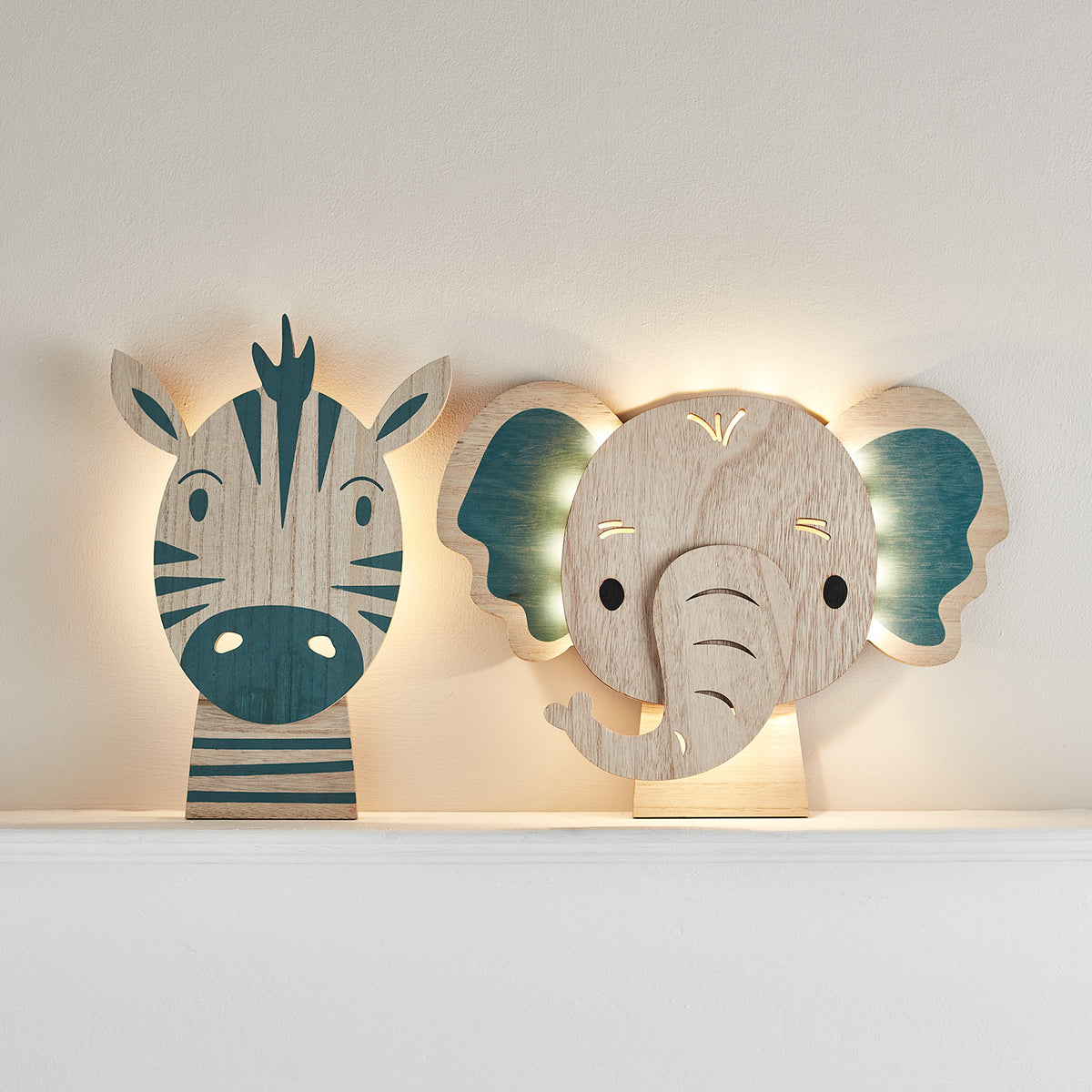 2er Set Zebra & Elefant Wandlampen Kinderzimmer