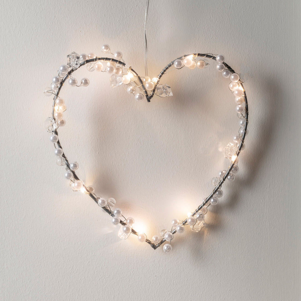 LED Herz Deko mit Perlen