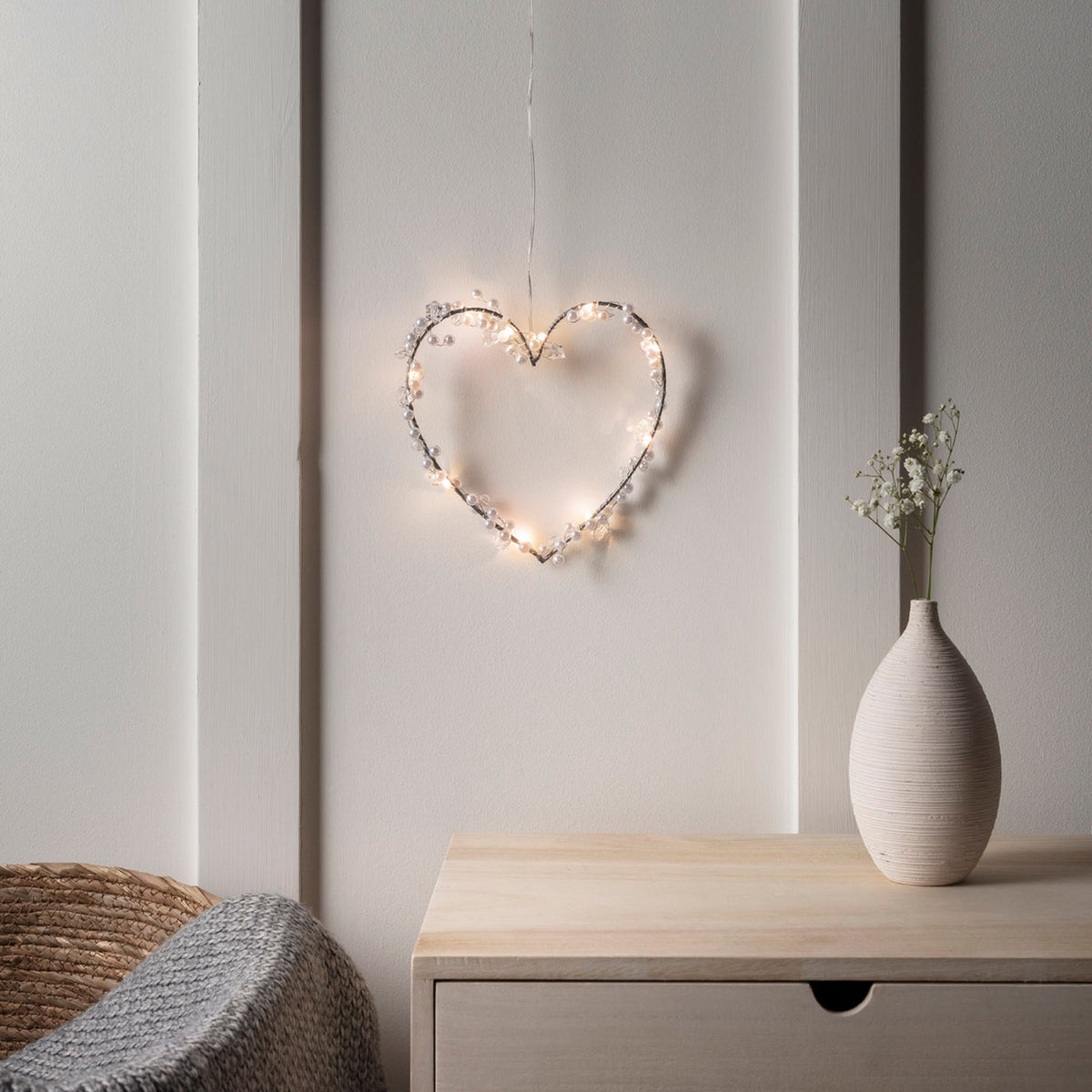 LED Herz Deko mit Perlen