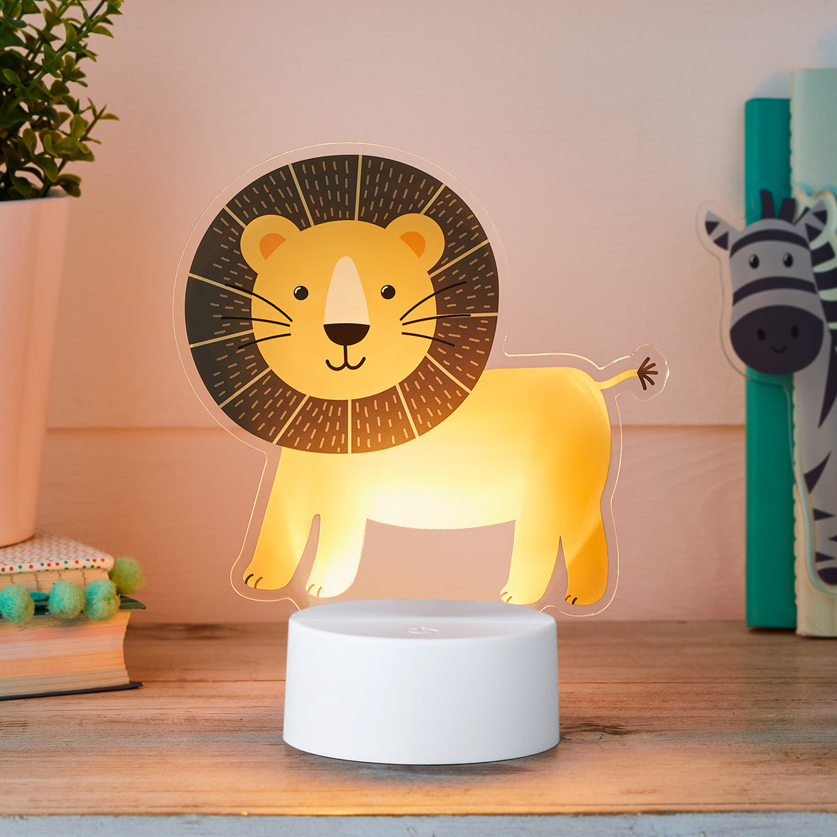 2-in-1 Löwe & Zebra USB Tischlampe Kinderzimmer