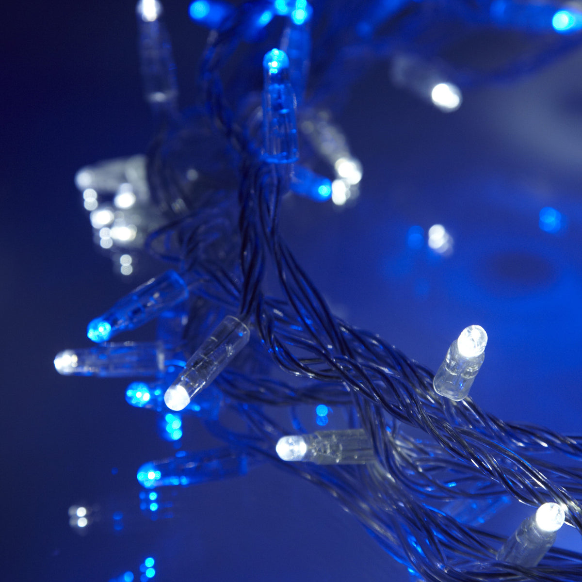 100er LED Lichterkette blau weiß transparentes Kabel koppelbar 10m