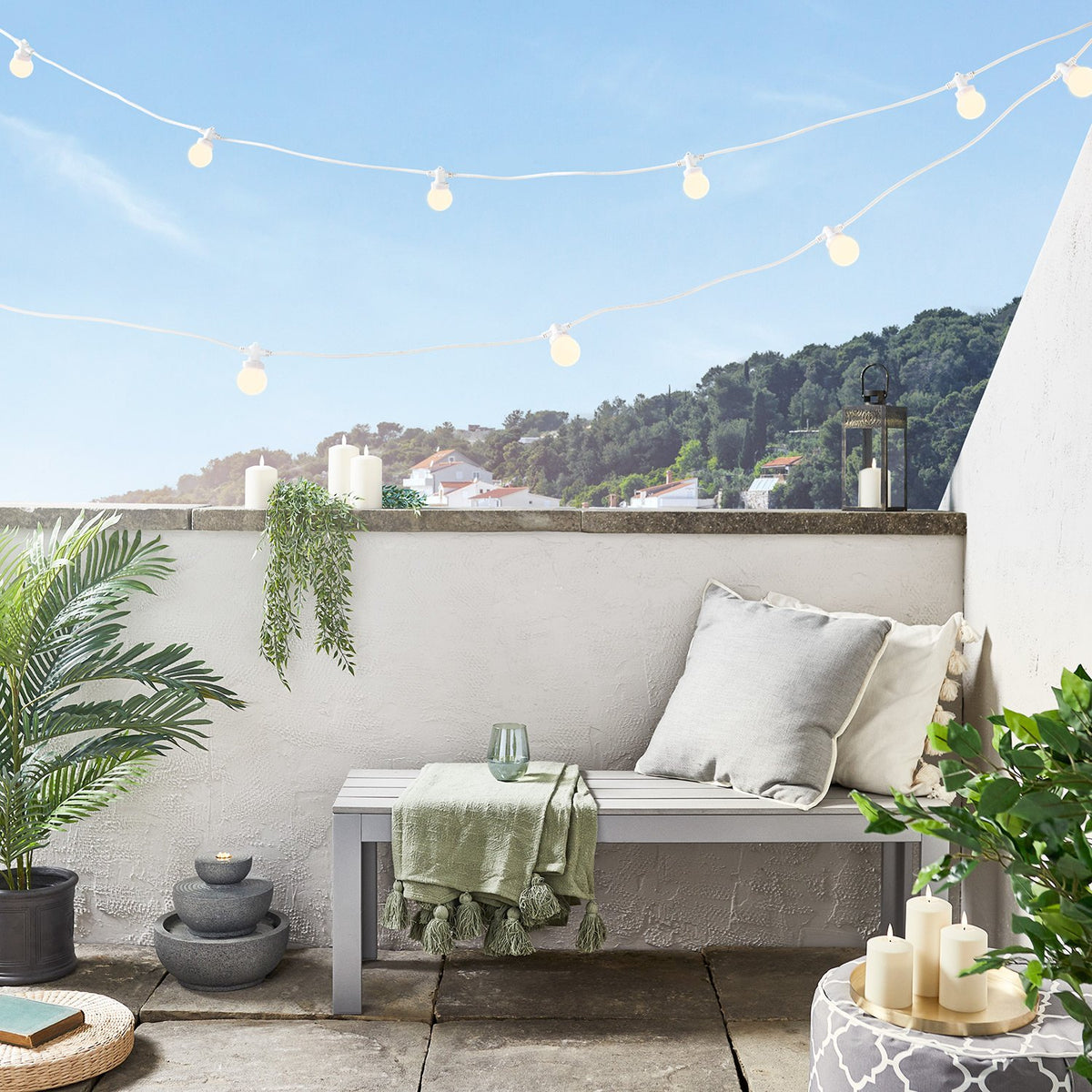 Pro Connect 20m 40er Party Lichterkette warmweiß koppelbar weißes Kabel