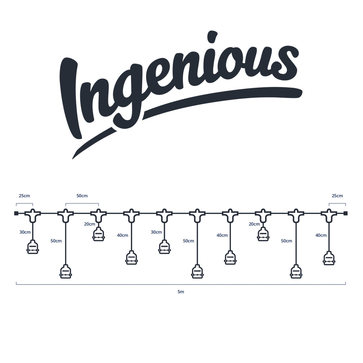 5m Strang Ingenious Serie mit 10 x E27 Fassungen & variierenden Tiefen
